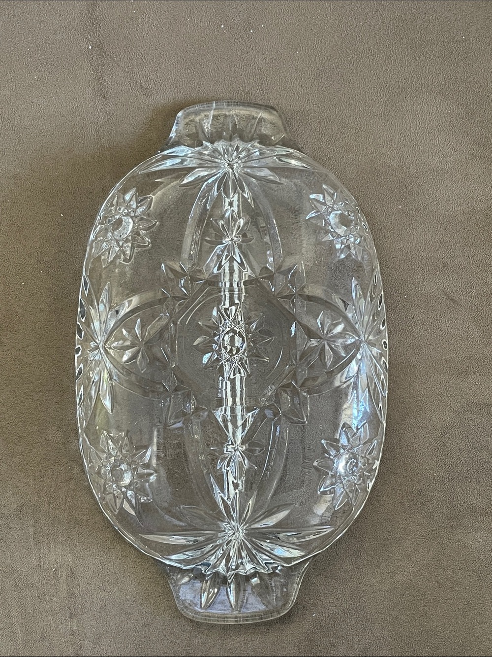 Vintage Anchor Hocking Clear Glass Relish Tray Divided 2 Sections E Stars 10'' - Picture 3 of 3